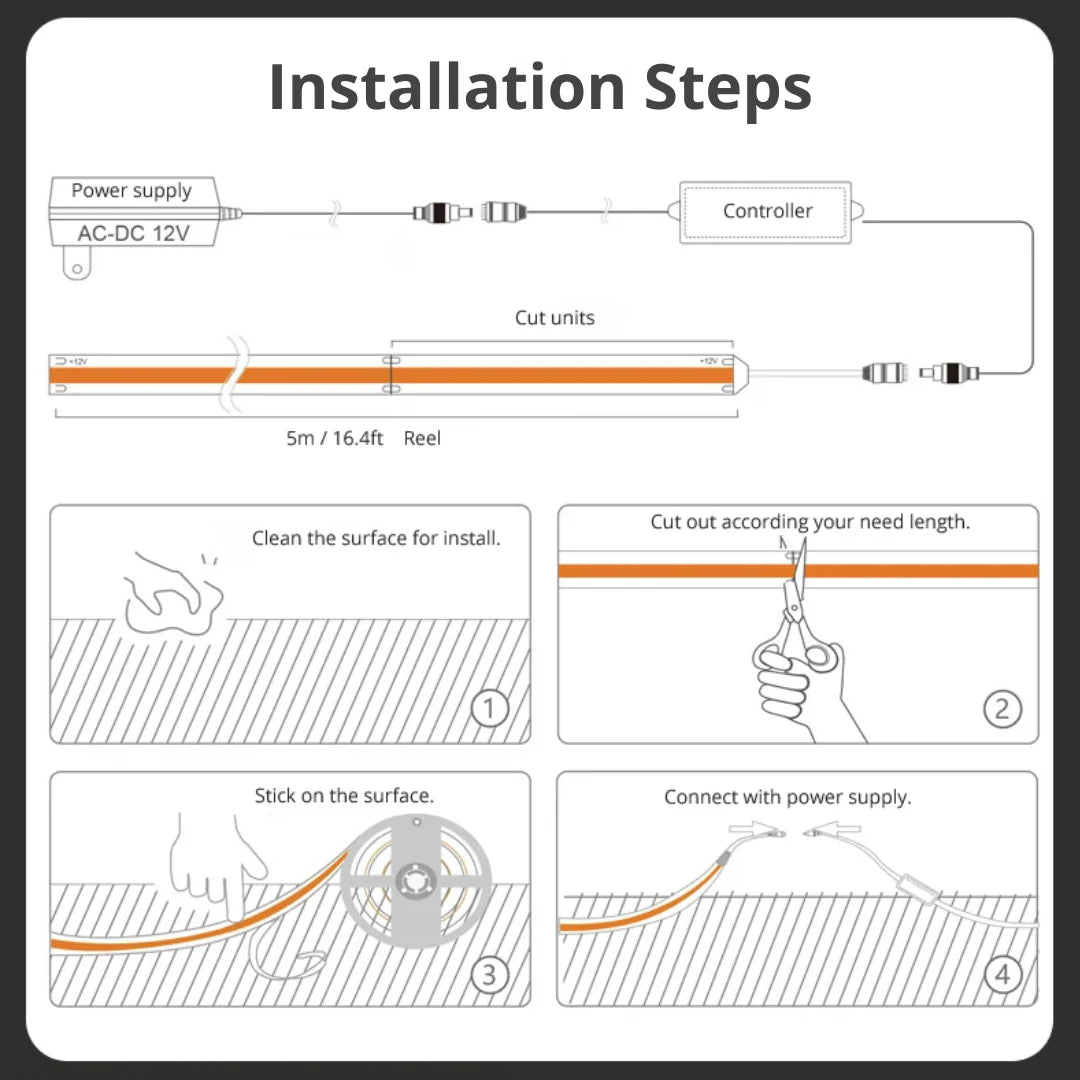 cob led strip installation_steps