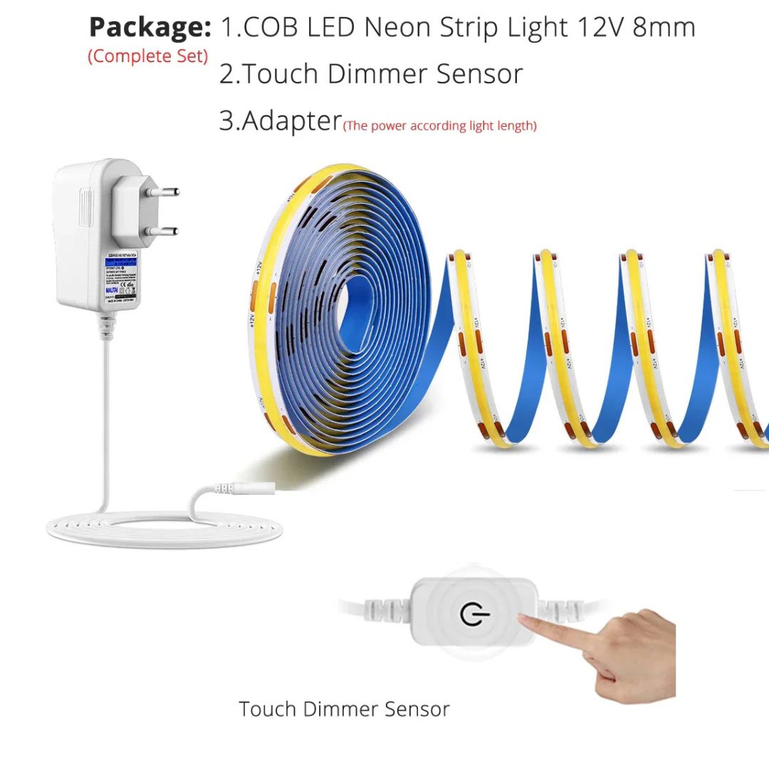 COB LED Strip - Dimmable Battery Operated LED Tape Lights With Remote Control & Touch Sensor