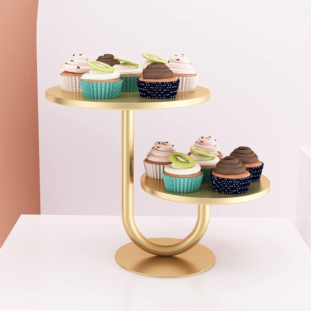 Dessert Stands – 2-Tier Golden and Black Cake Stand for Weddings & Parties