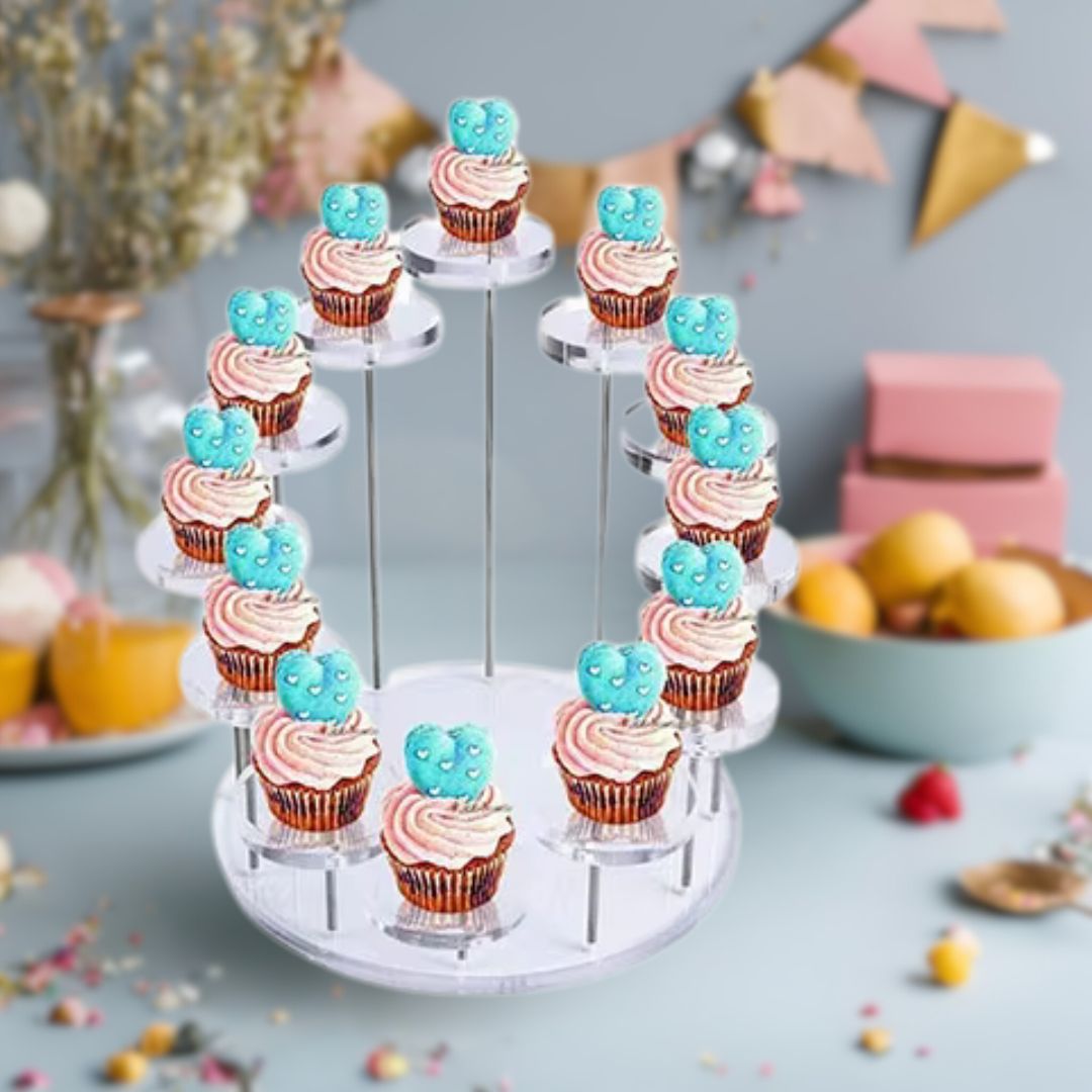 Cupcake Stand | Acrylic Dessert Display, 12-Holder, Single & 6-Layered for Weddings, Birthdays and Parties