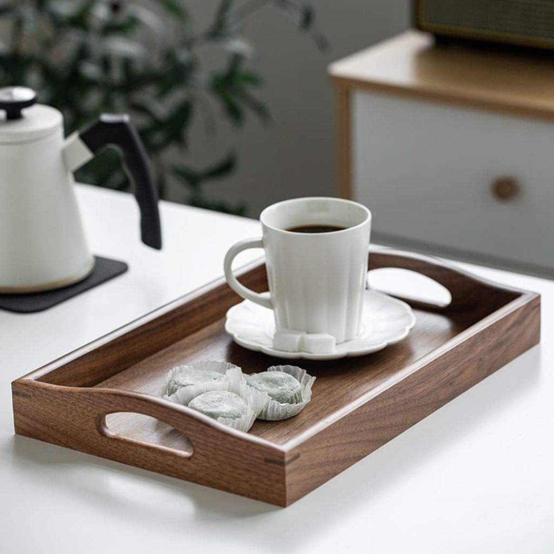 Wooden Tray - Rustic Serving Tray with Handles, Walnut Kitchen & Home Tray