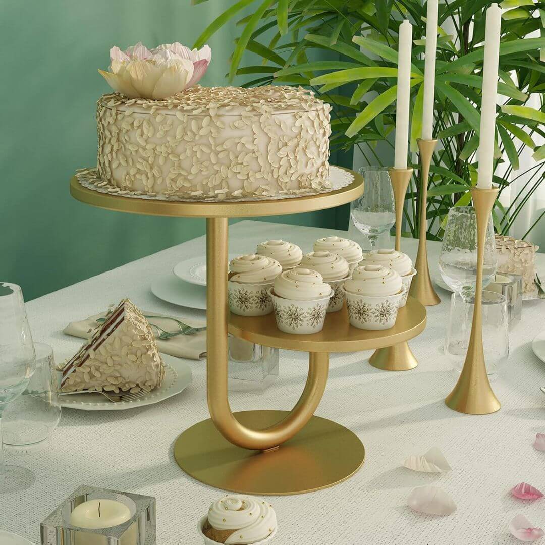 Dessert Stands – 2-Tier Golden and Black Cake Stand for Weddings & Parties