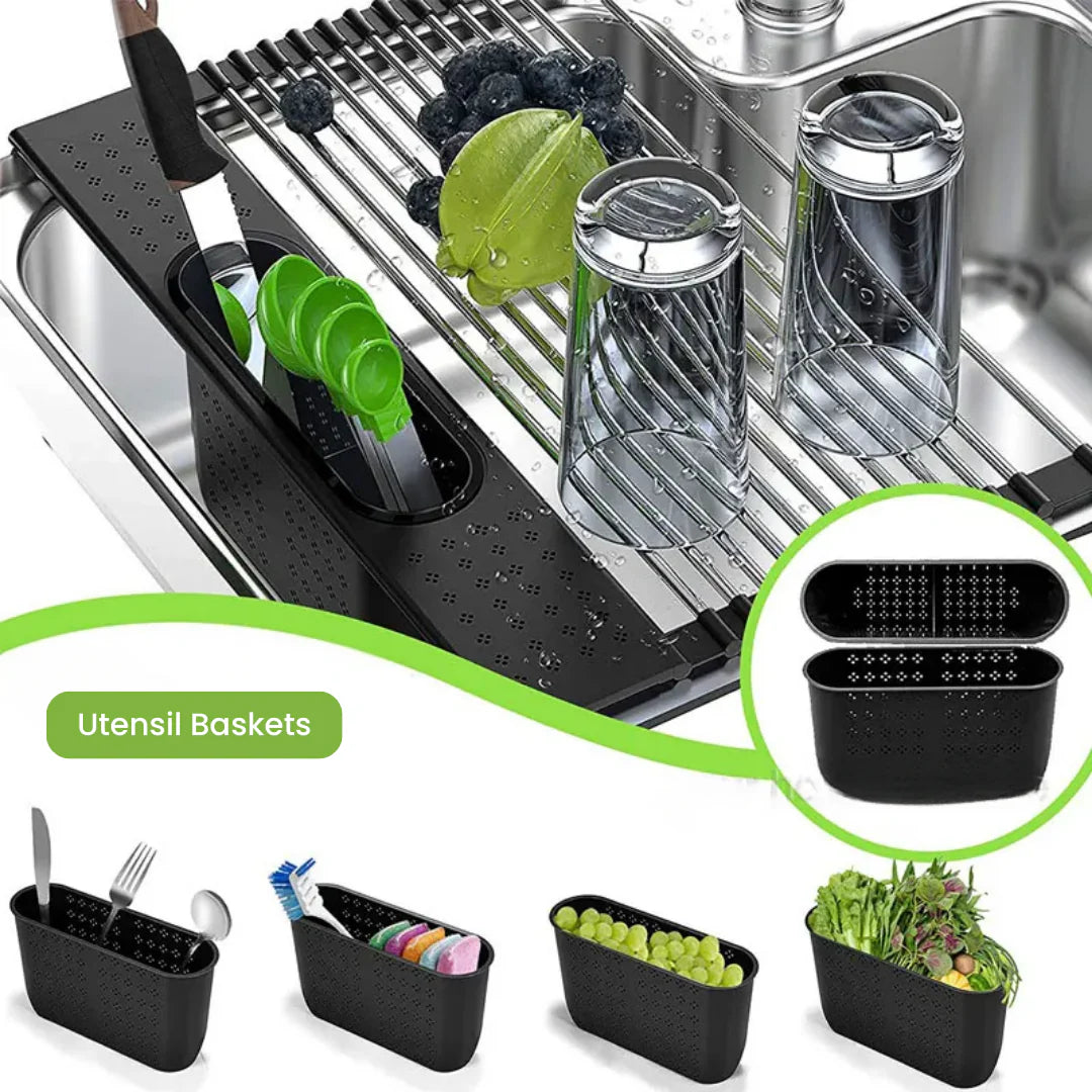 dish drying rack with basket