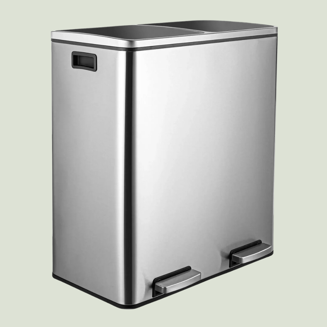 dual trash can for kitchen silver