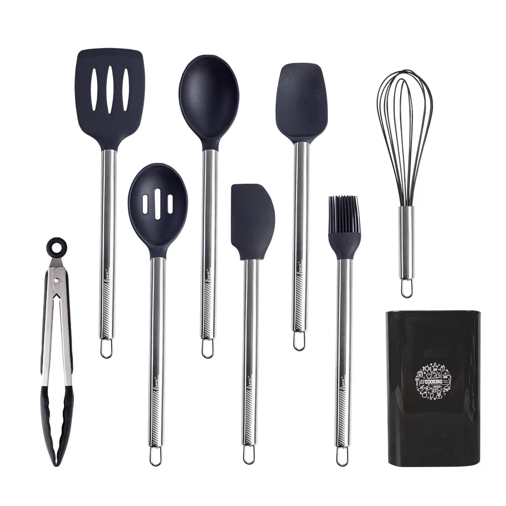 Black Silicone Kitchen Utensils - Modern & Durable Food Grade Cooking Tools