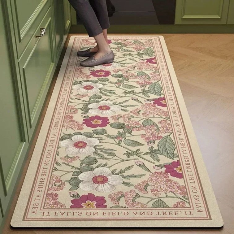 Floral Kitchen Mat – Waterproof, Non-Slip, Anti-Fatigue Comfort for Kitchen & Entryways