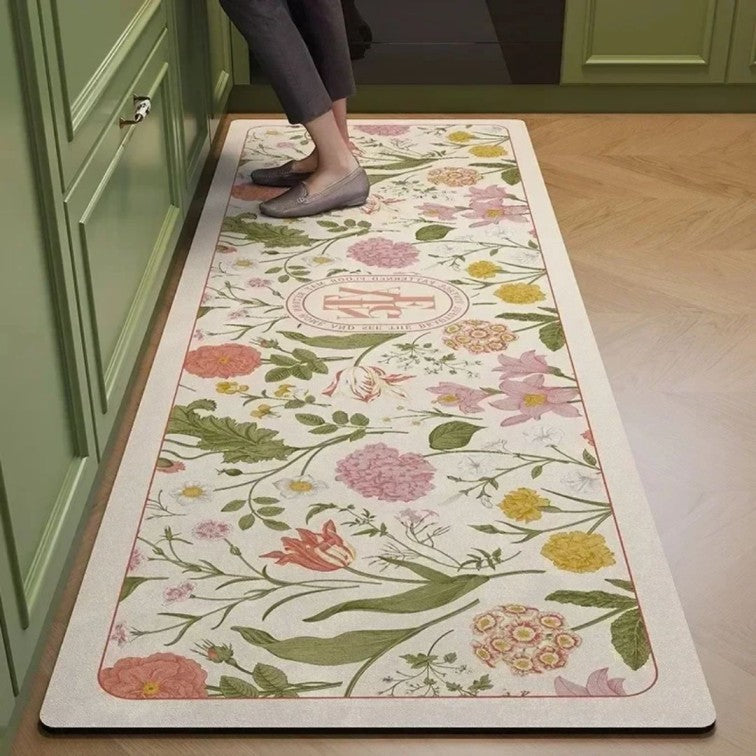 Floral Kitchen Mat – Waterproof, Non-Slip, Anti-Fatigue Comfort for Kitchen & Entryways