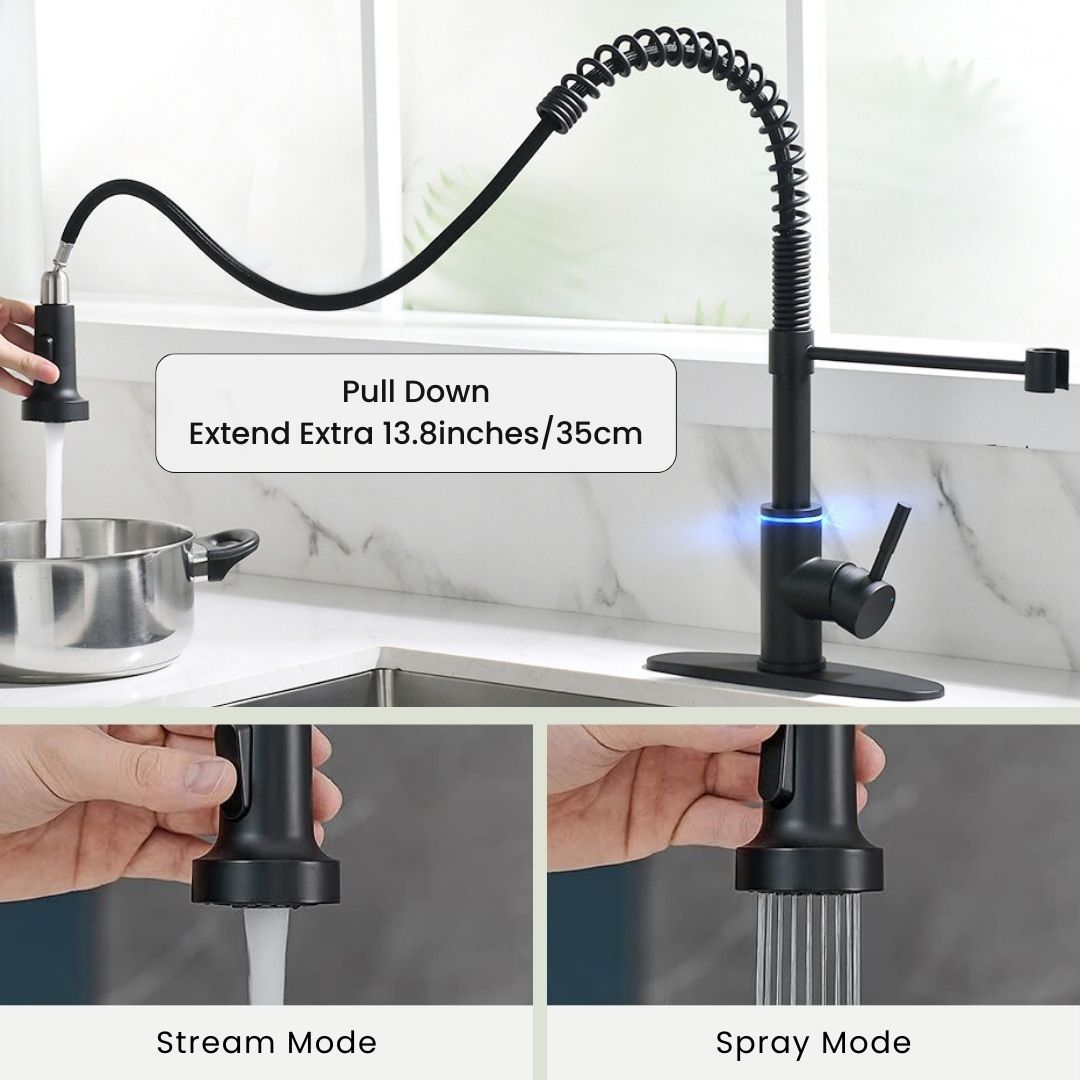 Hands-Free Kitchen Faucet with LED Light & Motion Sensor Activation