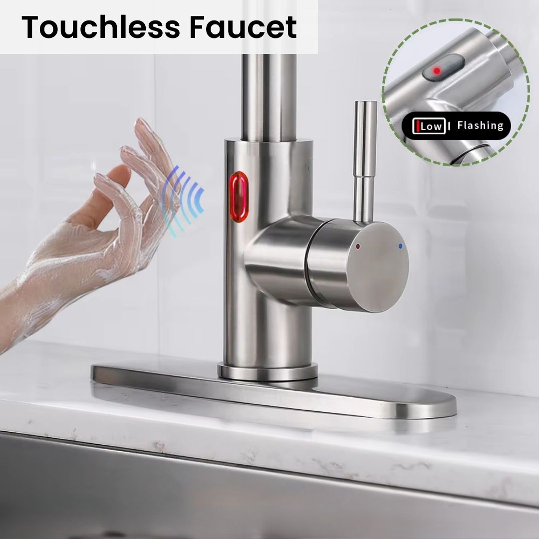 Hands-Free Kitchen Faucet with LED Light & Motion Sensor Activation