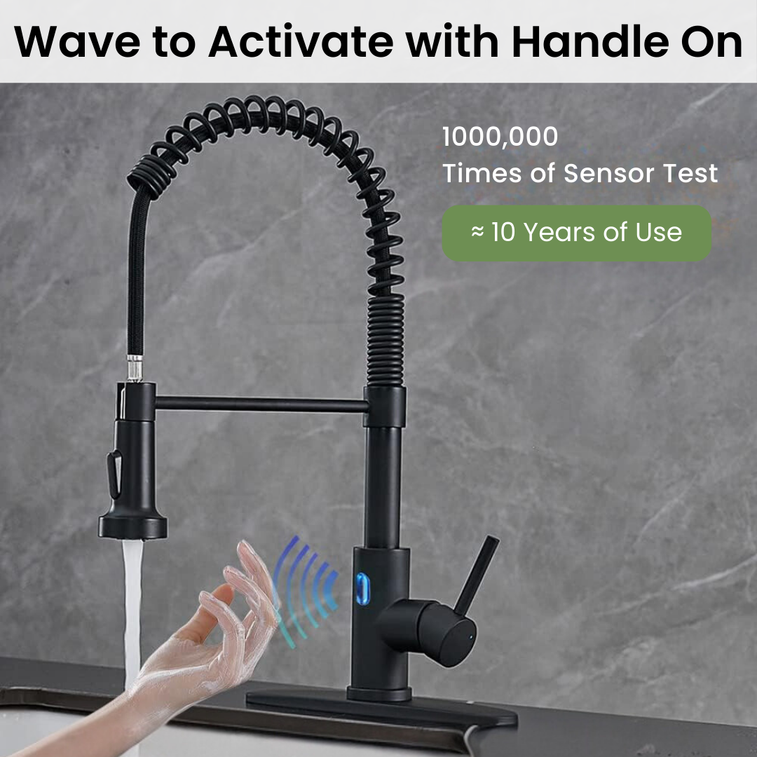 Hands-Free Kitchen Faucet, Wave to Activate with Handle On