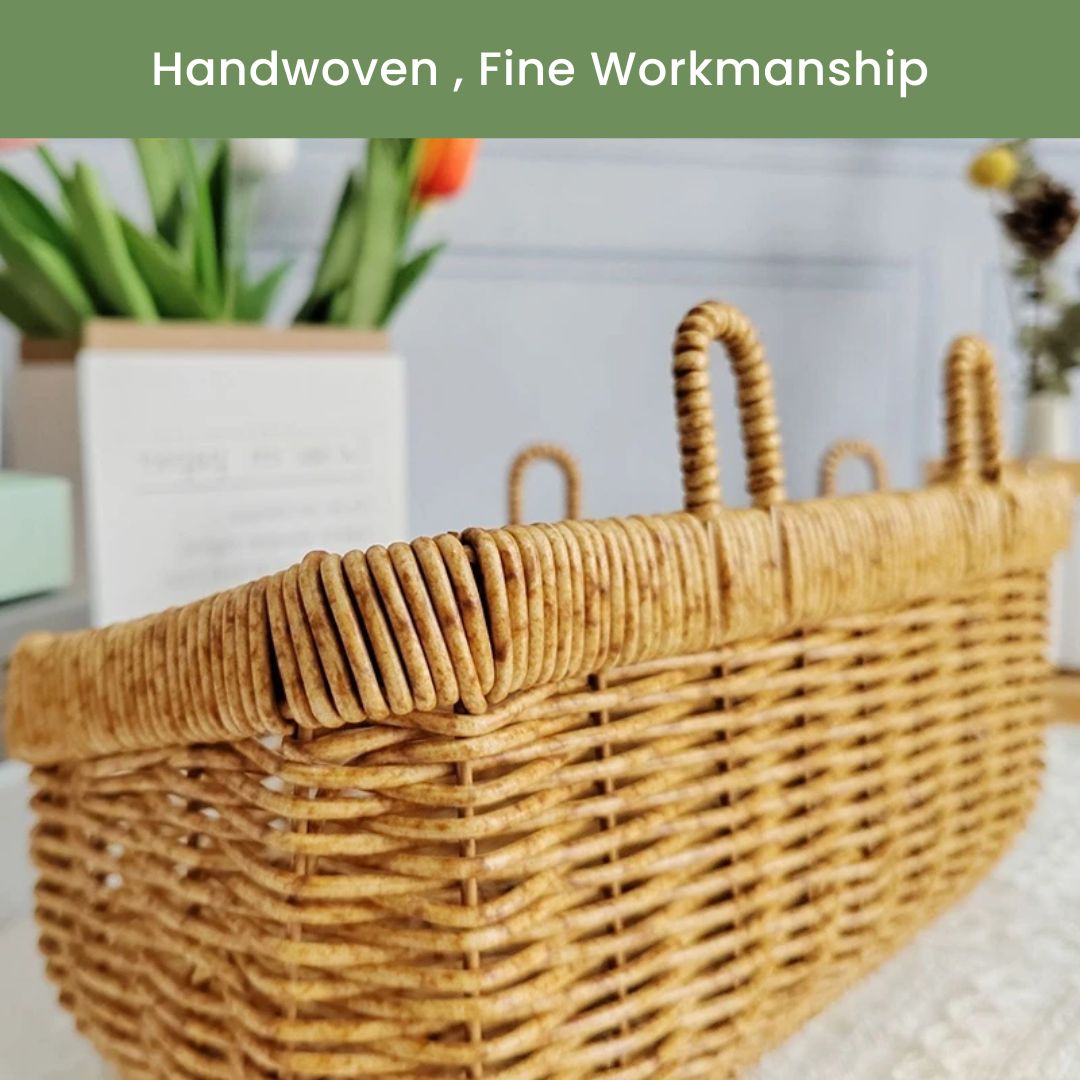 Rattan Hanging Basket - Kitchen Wall Storage Woven Holder & Wicker Planter