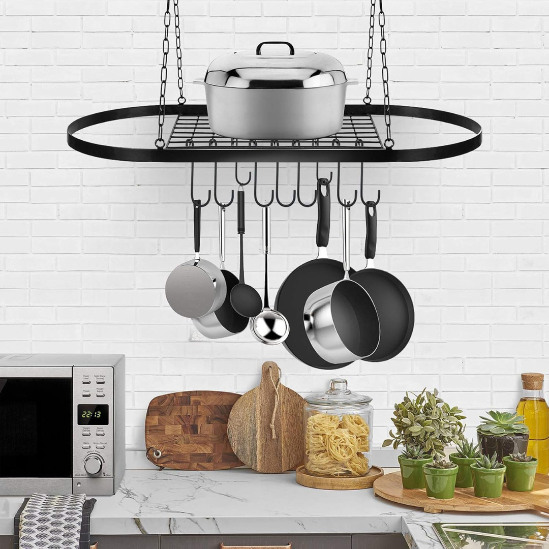 Hanging Pot and Pan Rack - Iron Kitchen Rack Organizer & Holder