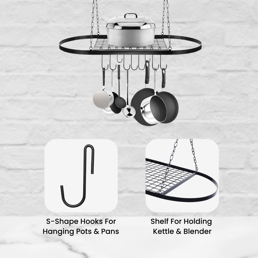 Hanging Pot and Pan Rack - S-Shape Hooks & Holding Rack