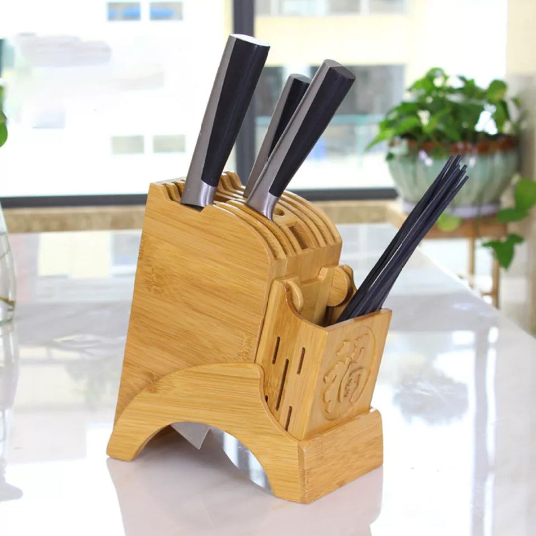 Knife Holder - Premium Wood Storage Shelf Rack for Gadgets, Scissors, Chopsticks, and Kitchen Organizers