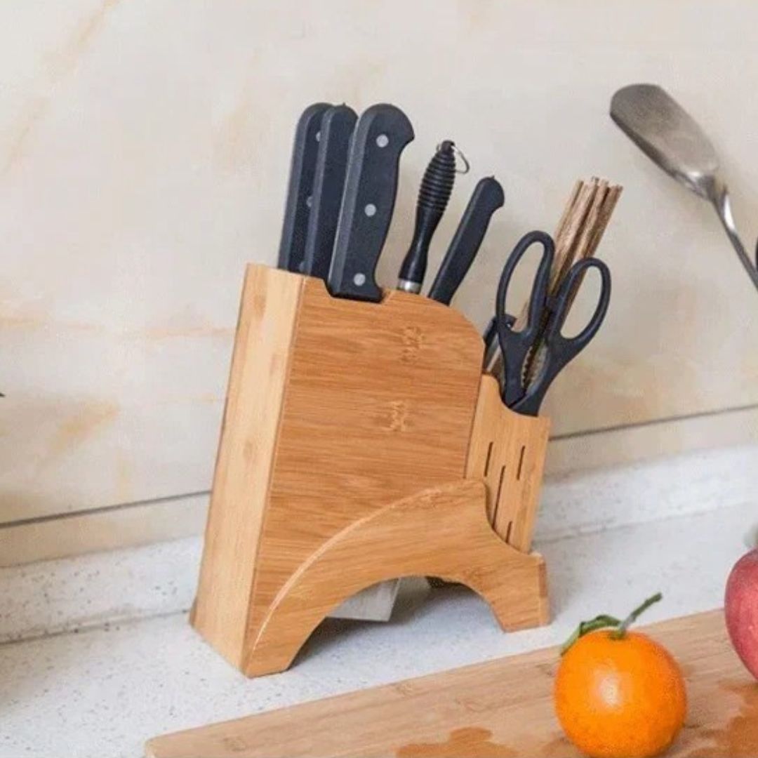 Knife Holder - Premium Wood Storage Shelf Rack for Gadgets, Scissors, Chopsticks, and Kitchen Organizers