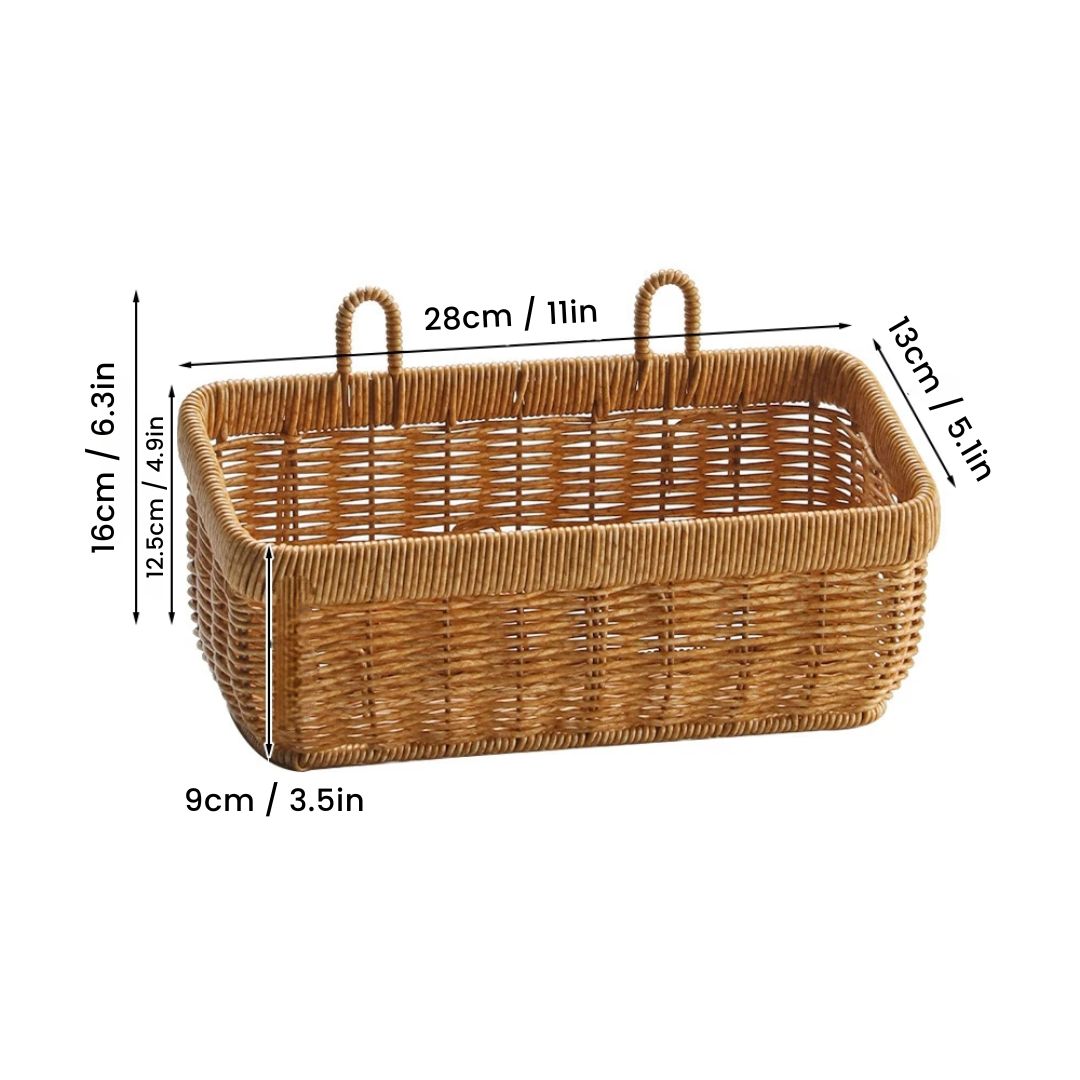 Rattan Hanging Basket - Kitchen Wall Storage Woven Holder & Wicker Planter