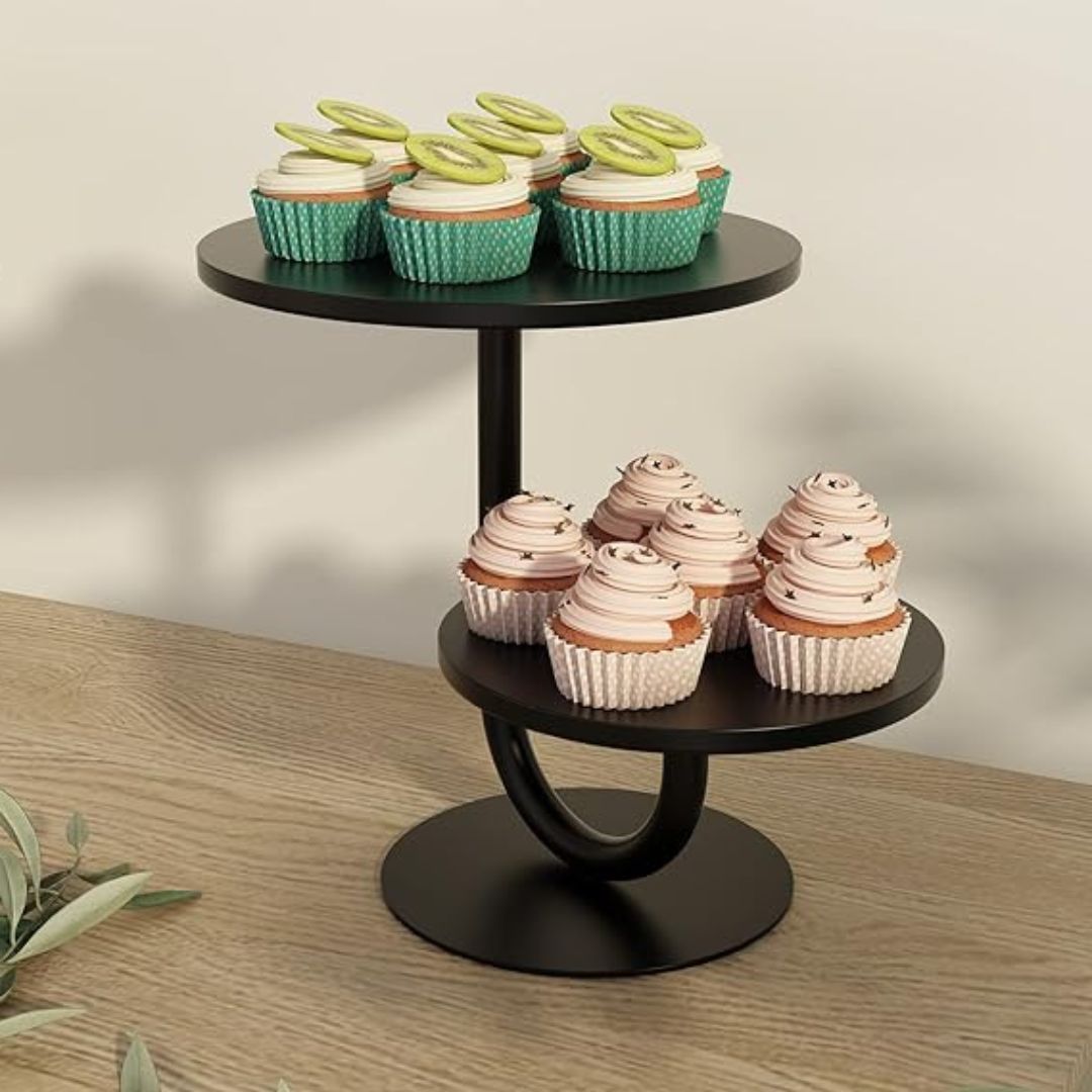 Dessert Stands – 2-Tier Golden and Black Cake Stand for Weddings & Parties