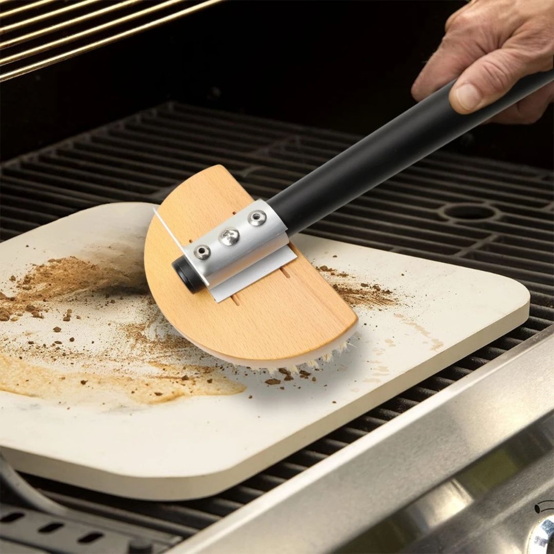 Pizza Oven Brush - Durable Pizza Oven Cleaning Brush with Wooden Handle and Stainless Steel Bristles