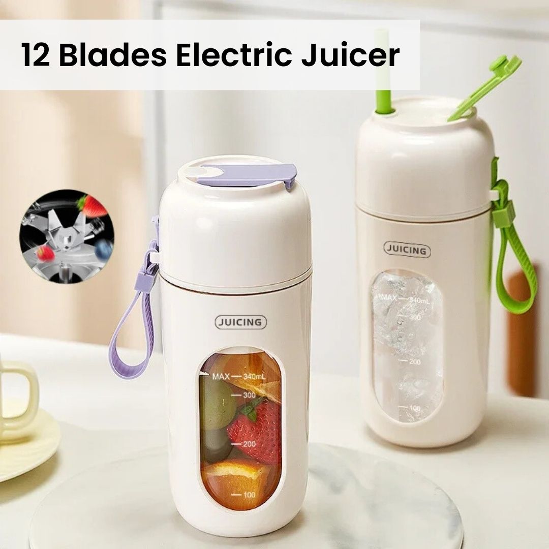 Portable Juicer - 12 Blades, 60W Electric Machine, USB Rechargeable Mini Blender, Smoothie Maker