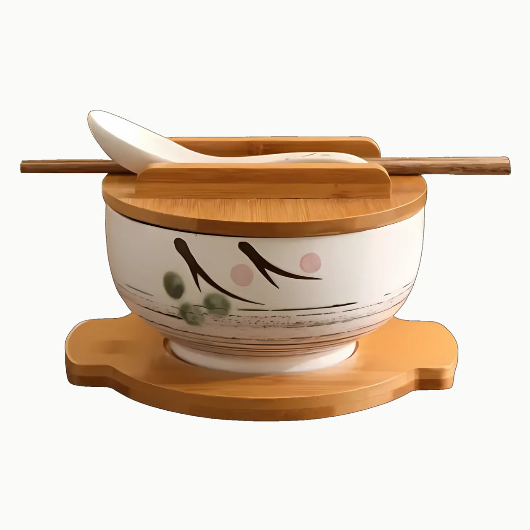 ramen bowl set white style with tray