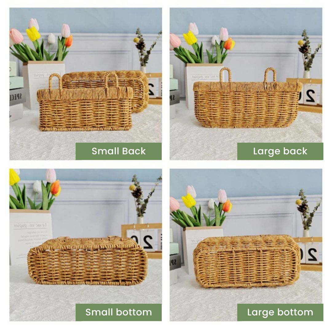 Rattan Hanging Basket - Kitchen Wall Storage Woven Holder & Wicker Planter