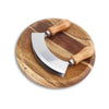 Round Cutting Board - Wooden Cutting Board with Knife for Kitchen, Pizza and Food Preparation