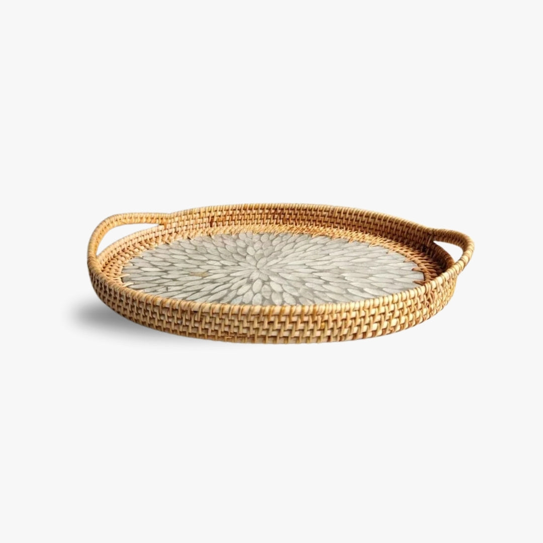  Round Rattan Tray – Durable Handwoven Basket for Serving Snacks, Organizing Tableware and Storing Food