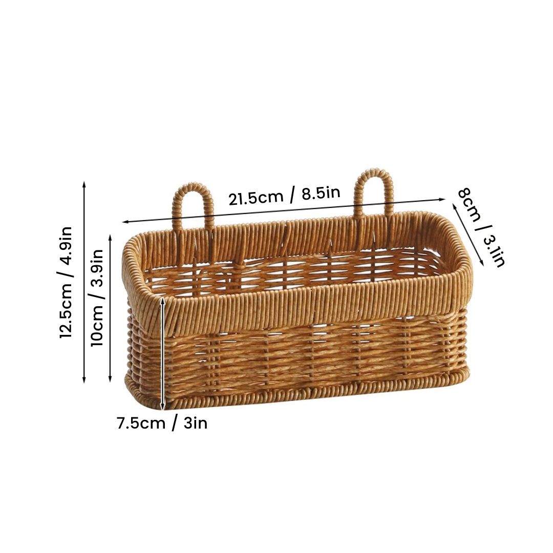 Rattan Hanging Basket - Kitchen Wall Storage Woven Holder & Wicker Planter