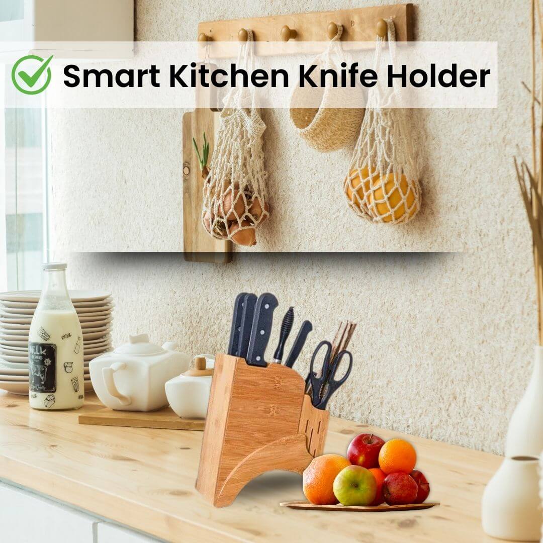 Knife Holder - Premium Wood Storage Shelf Rack for Gadgets, Scissors, Chopsticks, and Kitchen Organizers