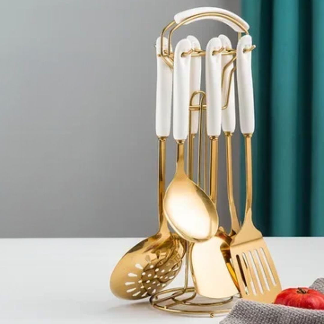 Stainless Steel Kitchen Utensils - Gold Flatware & Serving Accessories