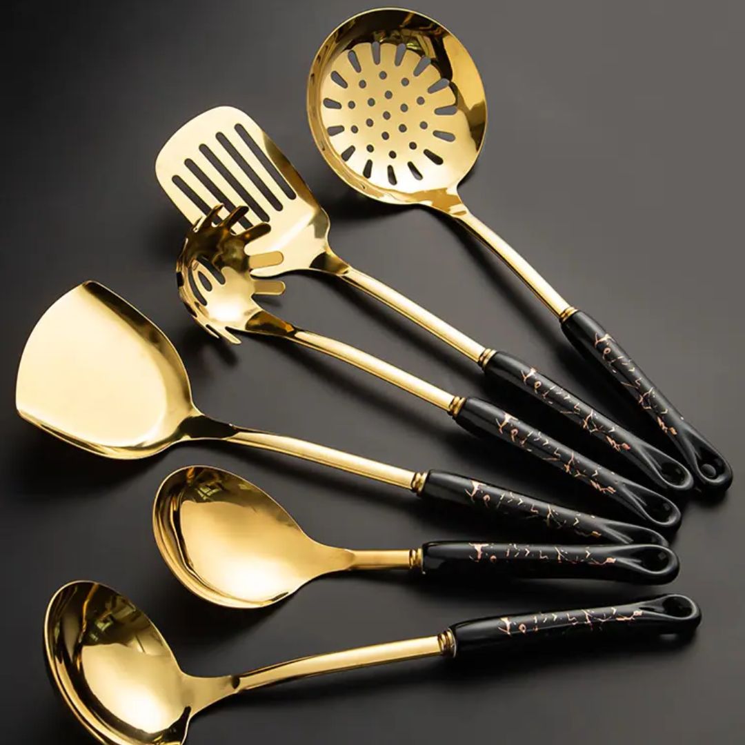 Stainless Steel Kitchen Utensils - Gold Flatware & Serving Accessories