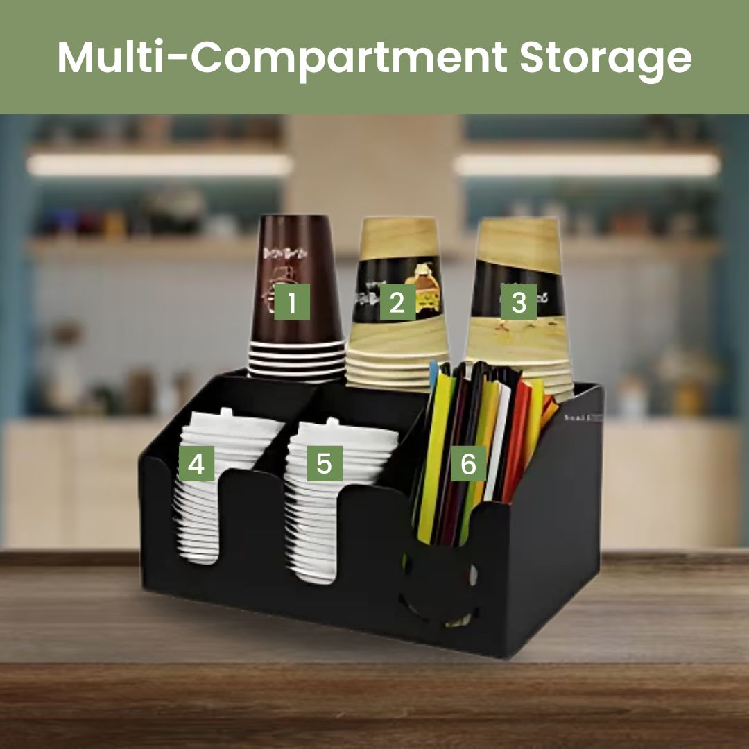 Straw Holder - Multi-Compartment Cup Storage Rack and Reusable Straw Organizer for Home and Office