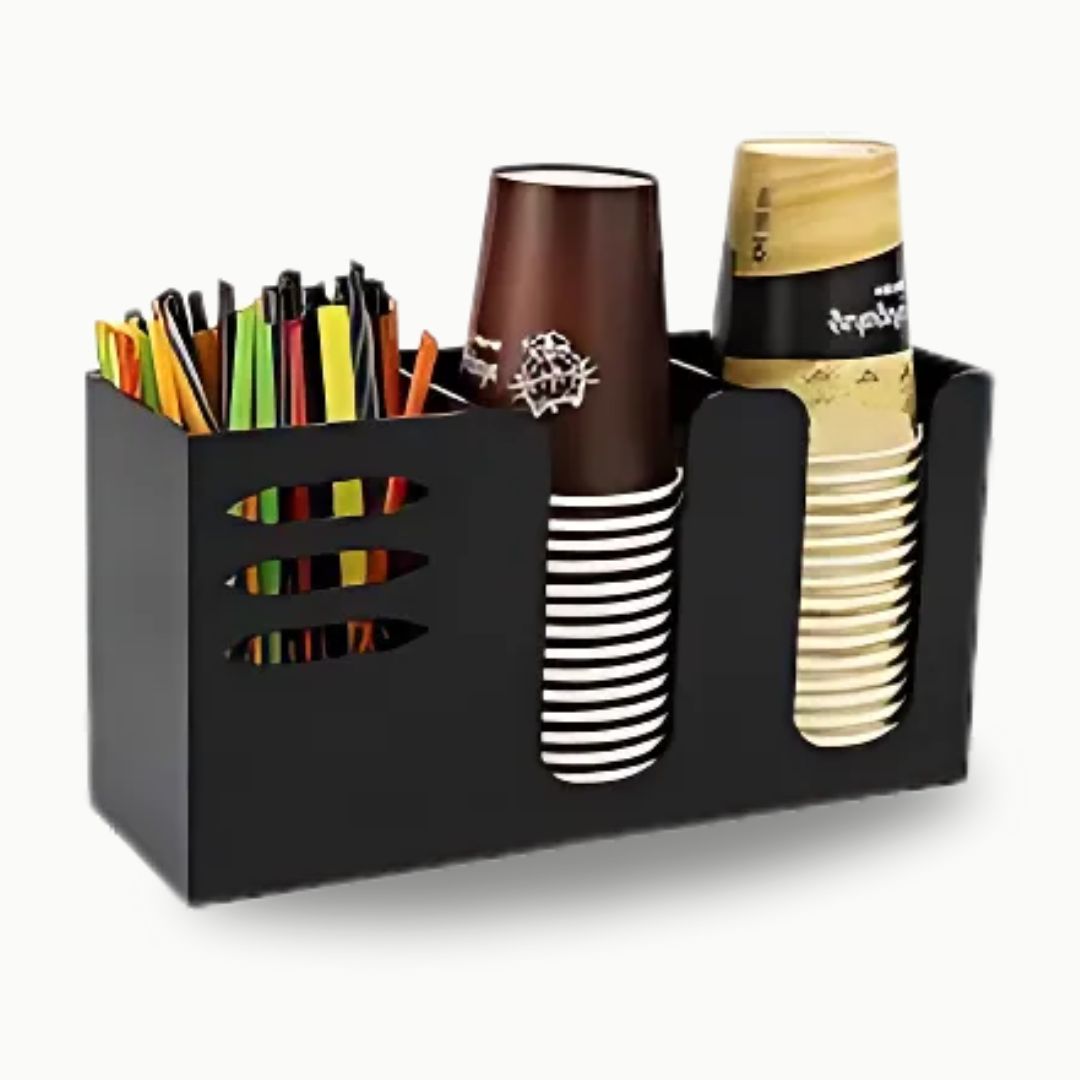 Straw Holder - Multi-Compartment Cup Storage Rack and Reusable Straw Organizer for Home and Office