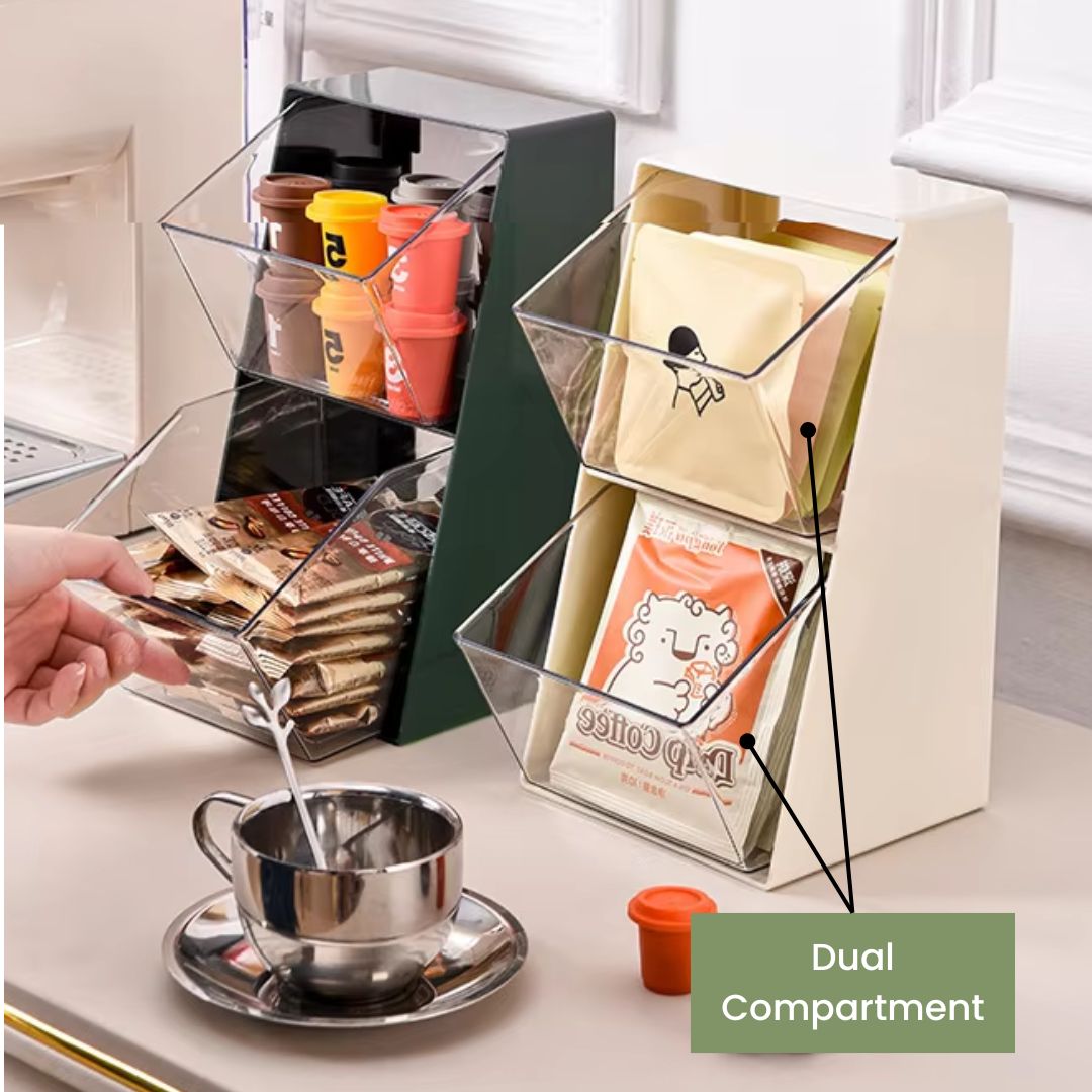 Tea Bag Organizer - Multi-Compartment Coffee Tea Storage Box, Compact Tea Holder for Office and Kitchen Organization