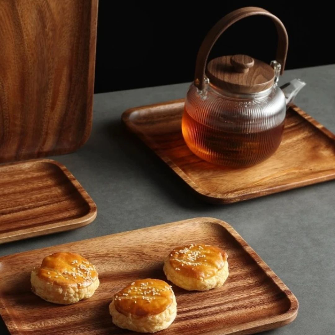 Tea Tray - Solid Acacia Wood Serving Tray & Decorative Coffee Tray