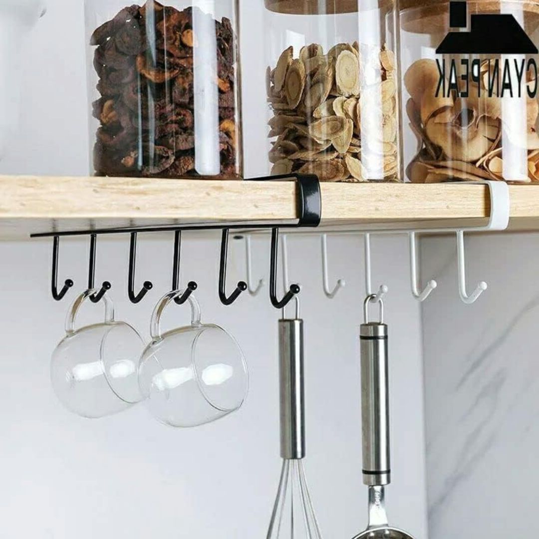 Under Cabinet Mug Rack - Iron Storage Rack for Hanging Mugs, Coffee Cups and Kitchen Organization