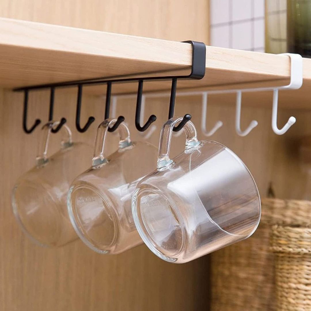 Under Cabinet Mug Rack - Iron Storage Rack for Hanging Mugs, Coffee Cups and Kitchen Organization