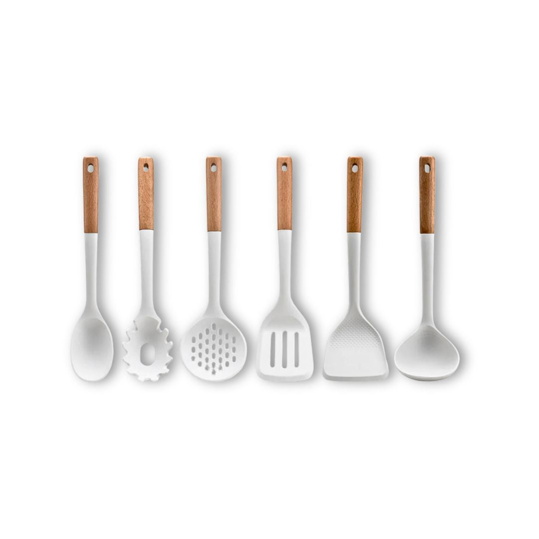 White Silicone Kitchen Utensils - Serving Spoon & Shovel Set for Cooking