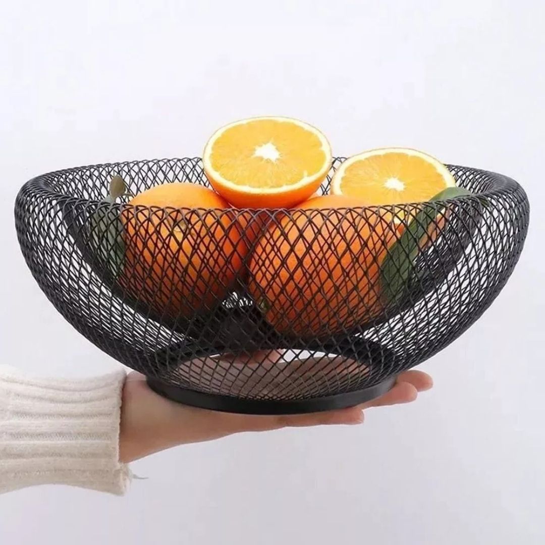 Wire Fruit Basket - Round Stackable Metal Bowl for Pantry & Kitchen Counter