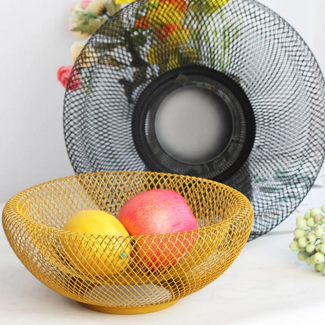 Wire Fruit Basket - Round Stackable Metal Bowl for Pantry & Kitchen Counter