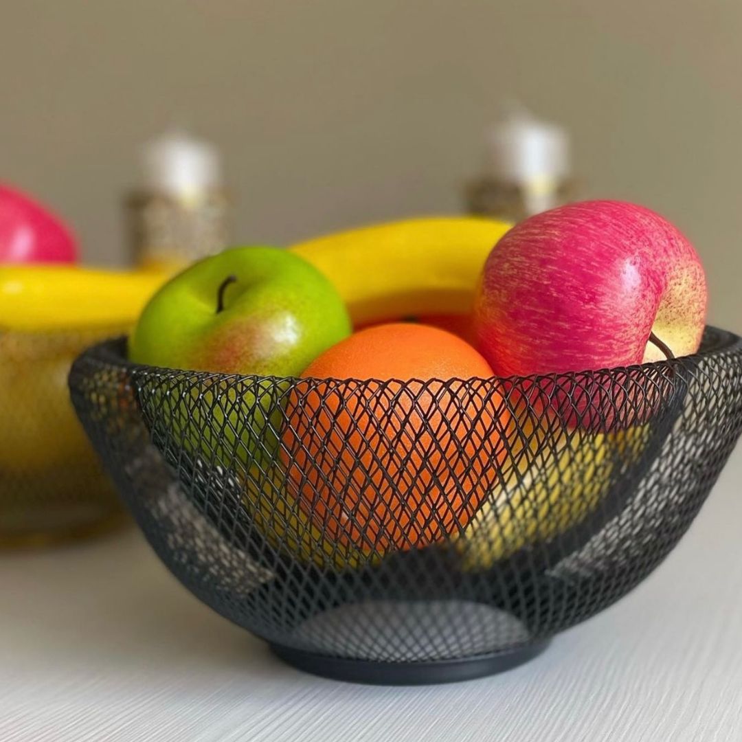 Wire Fruit Basket - Round Stackable Metal Bowl for Pantry & Kitchen Counter