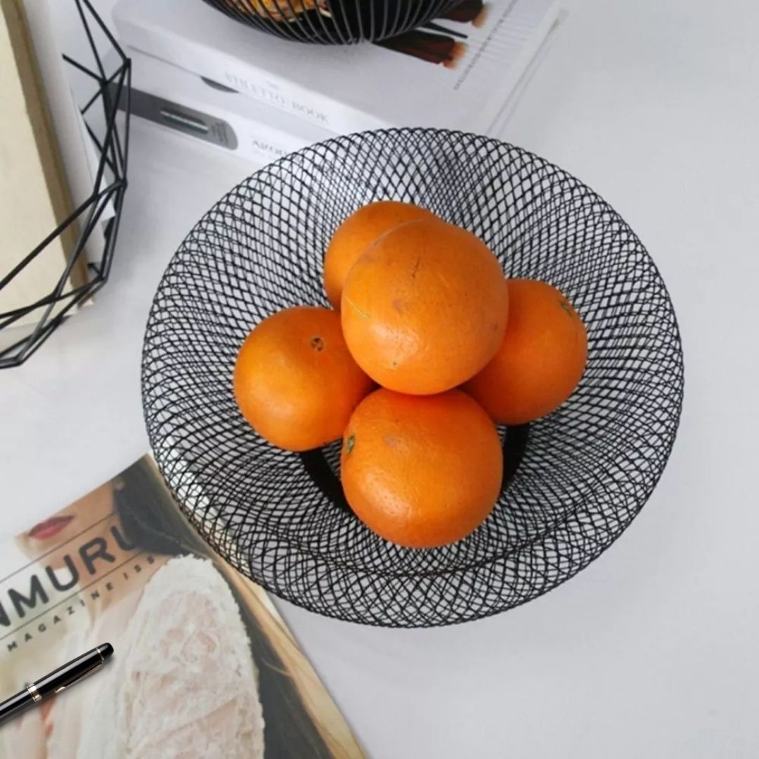 Wire Fruit Basket - Round Stackable Metal Bowl for Pantry & Kitchen Counter