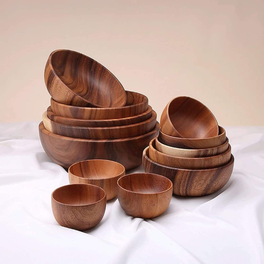 Wooden Dough Bowl - Acacia Mixing Bowl for Foods and Kitchen Storage